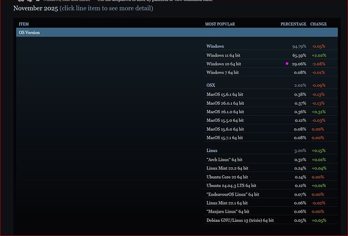 STEAM SURVEY NOV 2025