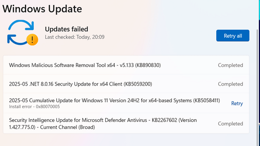 Failed update