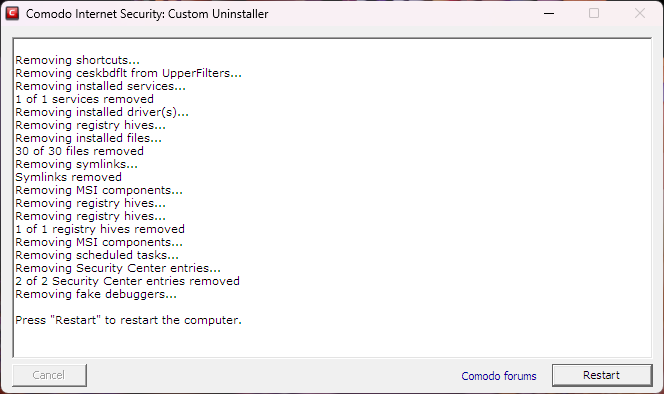 CIS 8104 uninstall after first reboot