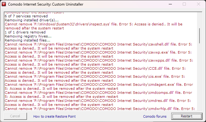 CIS 8104 uninstall executable section