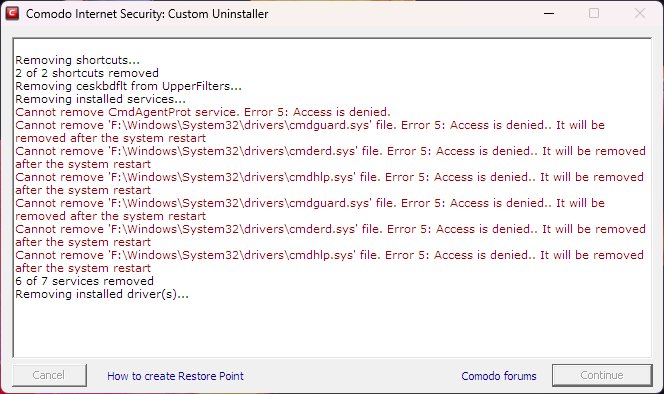 CIS 8104 uninstall driver section